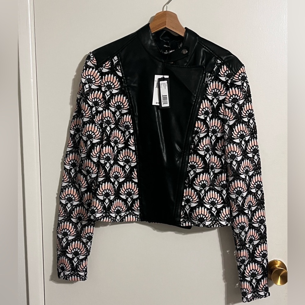Chic Black and Pink Women's Motorcycle Jacket NWT